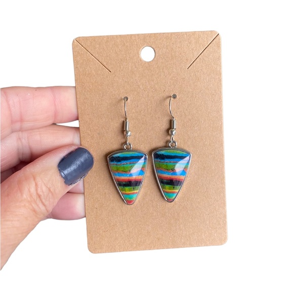 Boho Multicolored Striped Triangle Drop Earrings - Picture 4 of 4